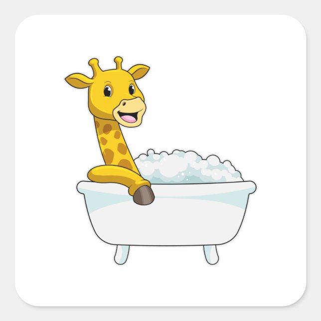Pegatina Cuadrada Giraffe con bañera con espuma (Anverso)