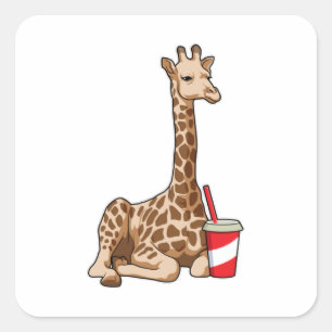 Pegatina Cuadrada Giraffe con bebida