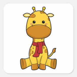 Pegatina Cuadrada Giraffe con bufanda