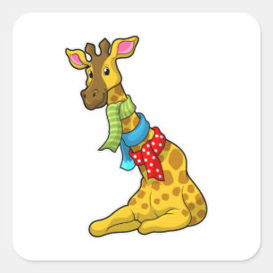 Pegatina Cuadrada Giraffe con bufanda
