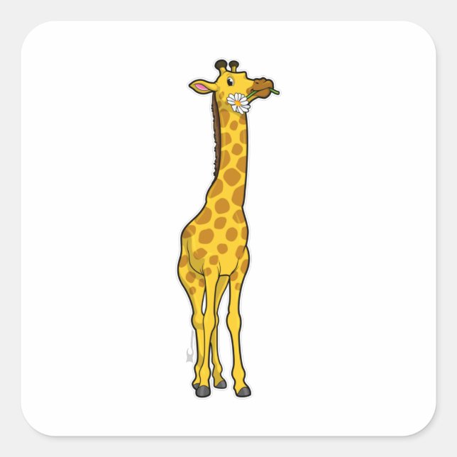 Pegatina Cuadrada Giraffe con Daisy (Anverso)