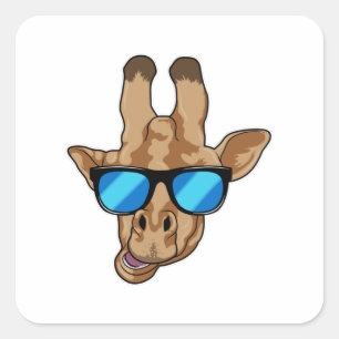Pegatina Cuadrada Giraffe con gafas de sol