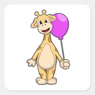Pegatina Cuadrada Giraffe con globo