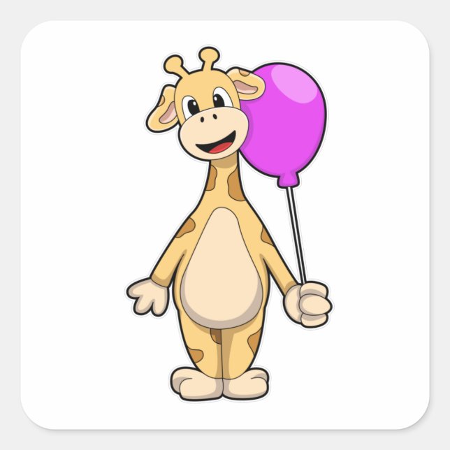 Pegatina Cuadrada Giraffe con globo (Anverso)