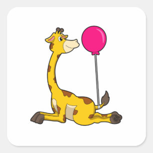 Pegatina Cuadrada Giraffe con globo