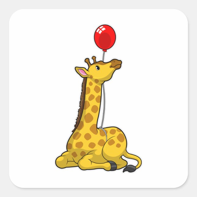 Pegatina Cuadrada Giraffe con globo (Anverso)