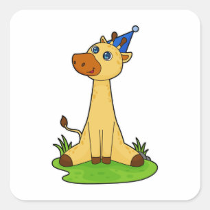 Pegatina Cuadrada Giraffe con gorra Fiesta