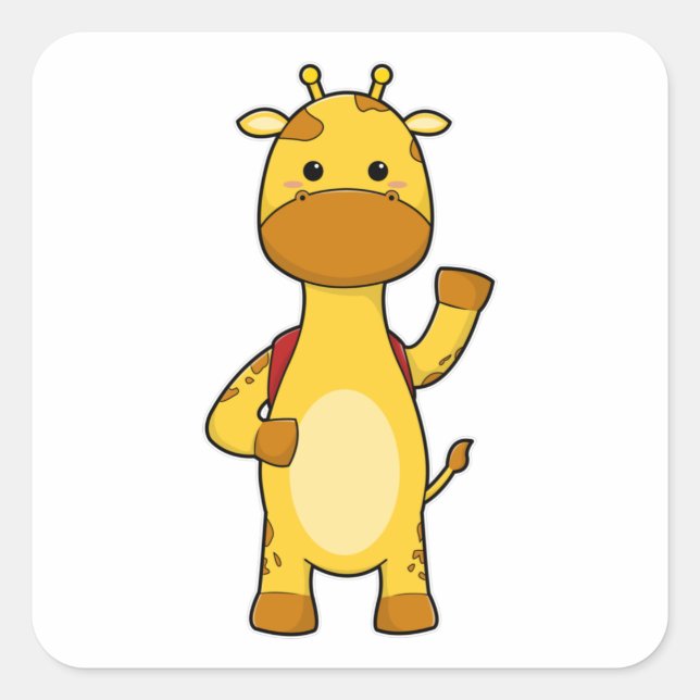 Pegatina Cuadrada Giraffe con mochila (Anverso)