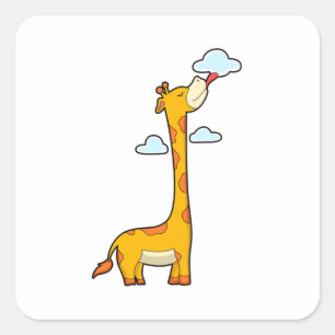 Pegatina Cuadrada Giraffe con nubes