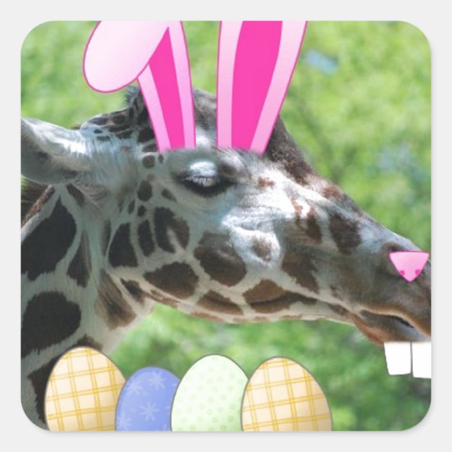 Pegatina Cuadrada Giraffe de Pascua (Anverso)