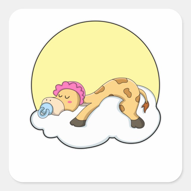 Pegatina Cuadrada Giraffe en el sueño con la nube y el sol (Anverso)