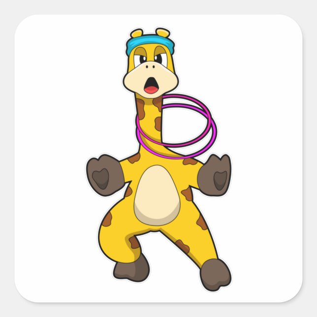 Pegatina Cuadrada Giraffe en Fitness con anillo de ala (Anverso)