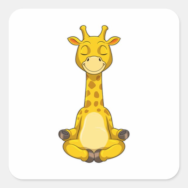 Pegatina Cuadrada Giraffe en la meditación del yoga (Anverso)