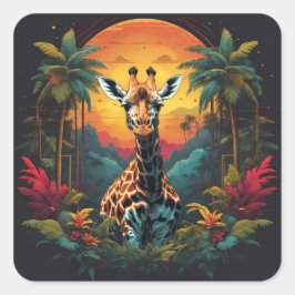 Pegatina Cuadrada Giraffe en la selva |