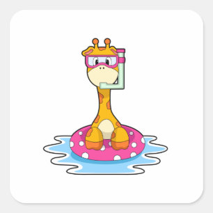 Pegatina Cuadrada Giraffe en Natación con Snorkel