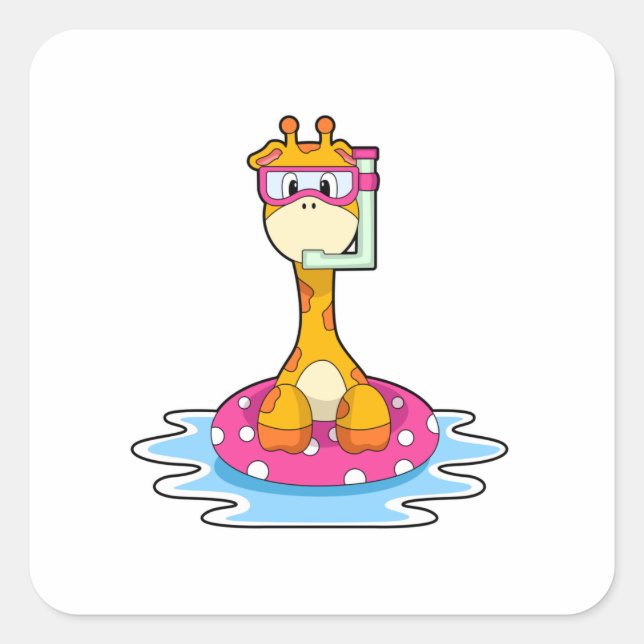 Pegatina Cuadrada Giraffe en Natación con Snorkel (Anverso)