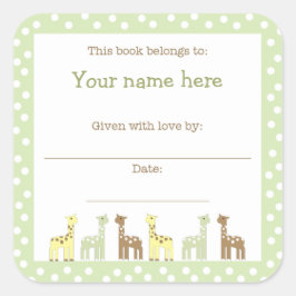 Pegatina Cuadrada Giraffe Friends Baby Shower Book Plate Gen neutral