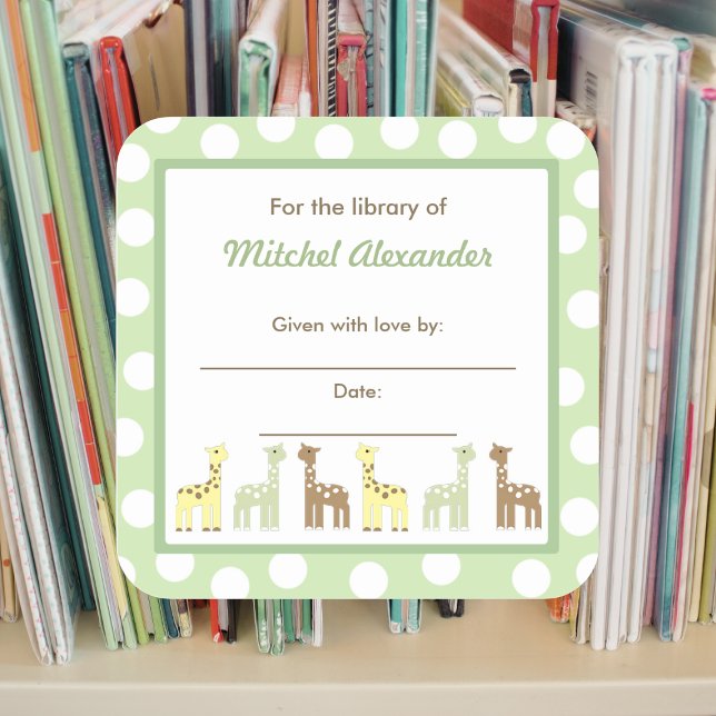 Pegatina Cuadrada Giraffe Friends Baby Shower Bookplate placa de lib (Subido por el creador)