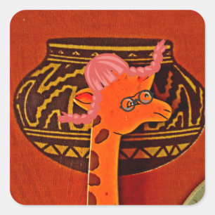Pegatina Cuadrada Giraffe Gorra Art Print