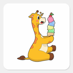 Pegatina Cuadrada Giraffe Helado Waffle