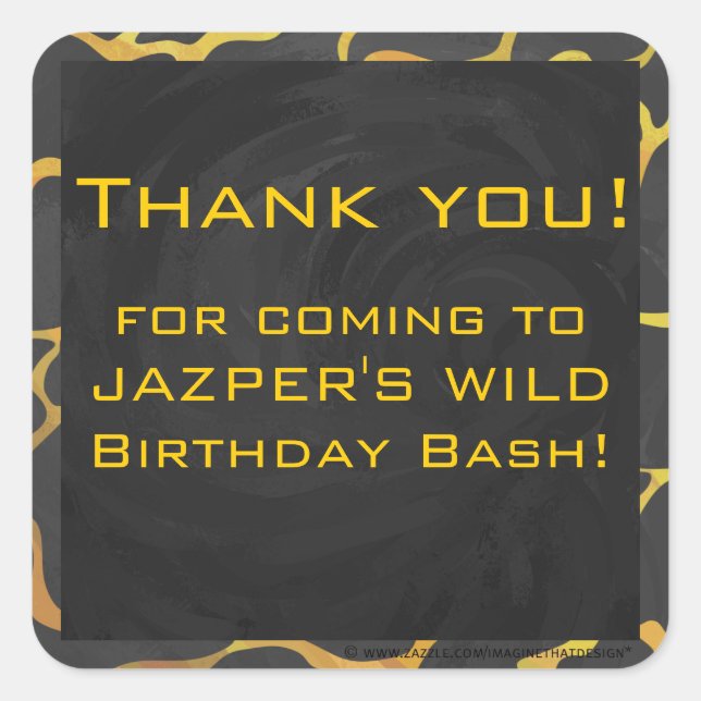 Pegatina Cuadrada Giraffe Impresión negra y amarilla (Anverso)