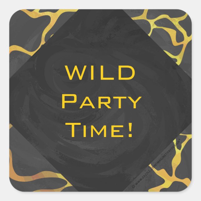 Pegatina Cuadrada Giraffe Impresión negra y amarilla (Anverso)