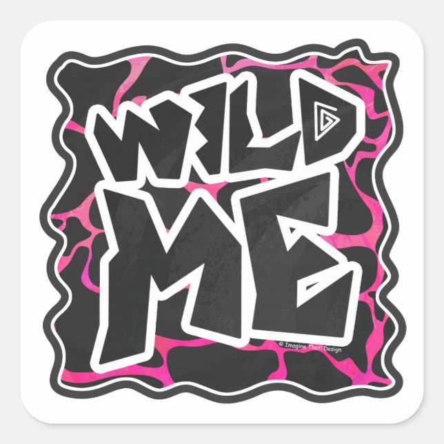 Pegatina Cuadrada Giraffe Impresión rosa y negra caliente (Anverso)