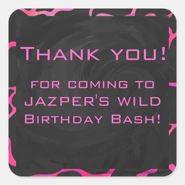 Pegatina Cuadrada Giraffe Impresión rosa y negra caliente (Anverso)