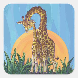 Pegatina Cuadrada Giraffe Mama y Baby