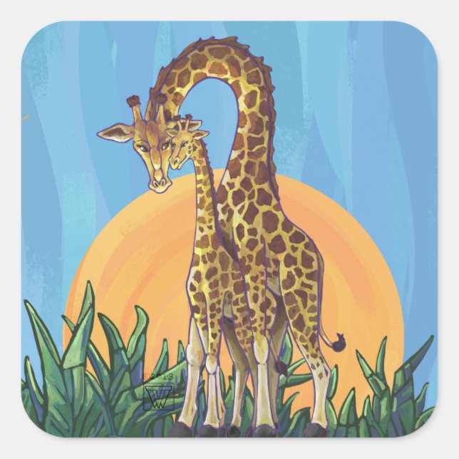 Pegatina Cuadrada Giraffe Mama y Baby (Anverso)