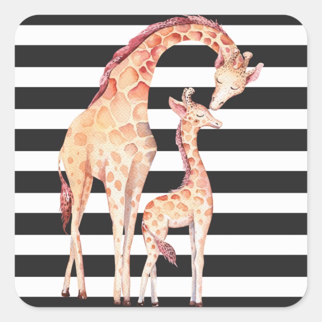 Pegatina Cuadrada Giraffe Mom and Baby Giraffe Stripes Pegatinas (Anverso)