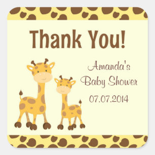 Pegatina Cuadrada Giraffe Safari Baby Shower Gracias