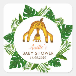 Pegatina Cuadrada Giraffe Safari Jungle Baby Shower