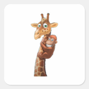 Pegatina Cuadrada Giraffe y amigos de los monos