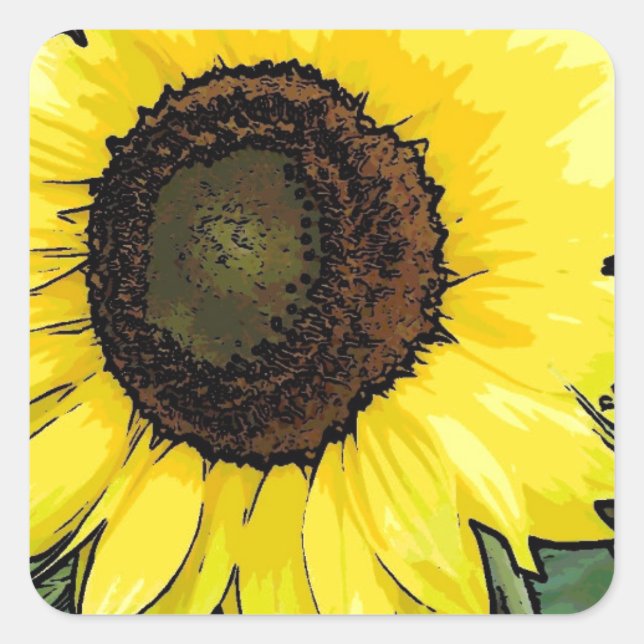 Pegatina Cuadrada Girasol amarillo grande (Anverso)