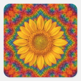 Pegatina Cuadrada Girasol Caleidoscopio