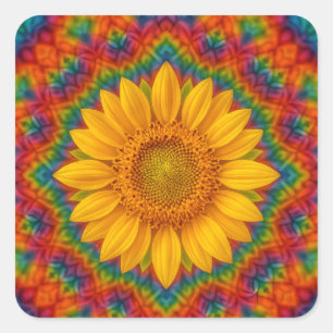 Pegatina Cuadrada Girasol Caleidoscopio