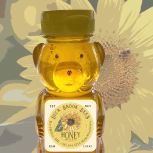 Pegatina Cuadrada Girasol con Bees Honey Bear Label 8 y 12 oz