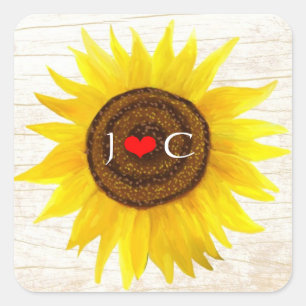 Pegatina Cuadrada Girasol en la Boda de Birch Bark Rustic Country We