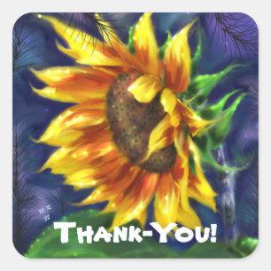 Pegatina Cuadrada Girasol en la plancha de la mesa con arte nocturno