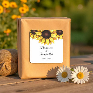 Pegatina Cuadrada Girasol floral amarillo boda