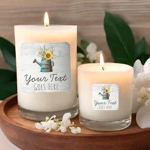 Pegatina Cuadrada Girasol Floral y Madera Rústica Cabaña Vintage