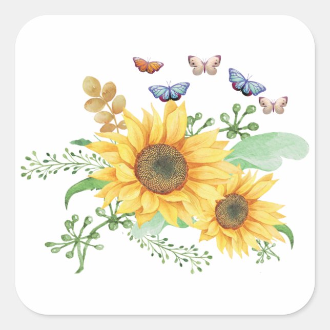 Pegatina Cuadrada girasol primavera (Anverso)