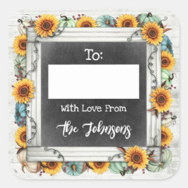 Pegatina Cuadrada Girasoles de Acción de Gracias Rústicos Para / De
