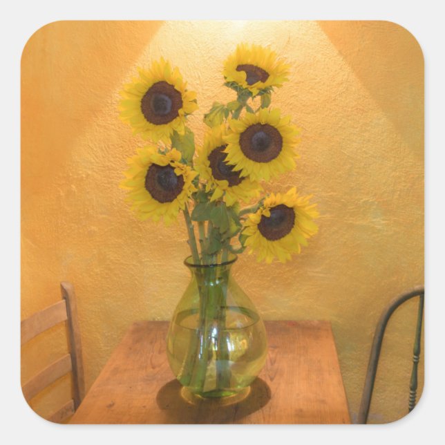 Pegatina Cuadrada Girasoles en jarrón sobre mesa 2 (Anverso)