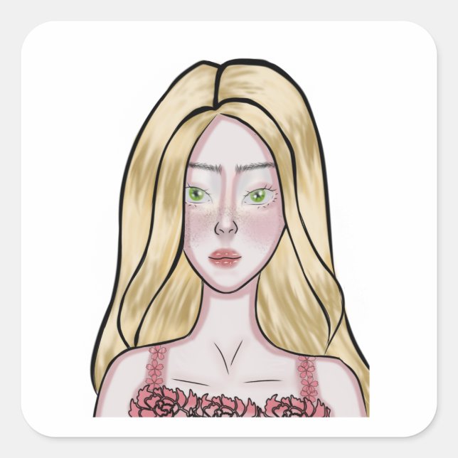 Pegatina Cuadrada Girl Drawing (Anverso)