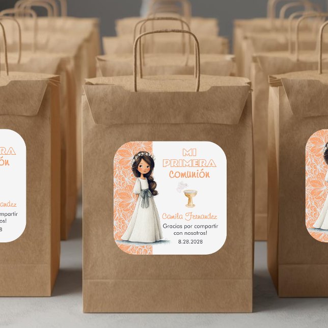 Pegatina Cuadrada Girl’s First Holy Communion Cute Favors and Gifts (Subido por el creador)