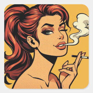 Pegatina Cuadrada Girl Stoner | Comic book pop art | Smoking lovers