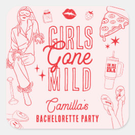 Pegatina Cuadrada Girls Gone Mild Spa Pajama Bachelorette Party