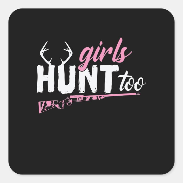 Pegatina Cuadrada Girls Hunt too Jäger Geweih Frauen und Mädchen (Anverso)